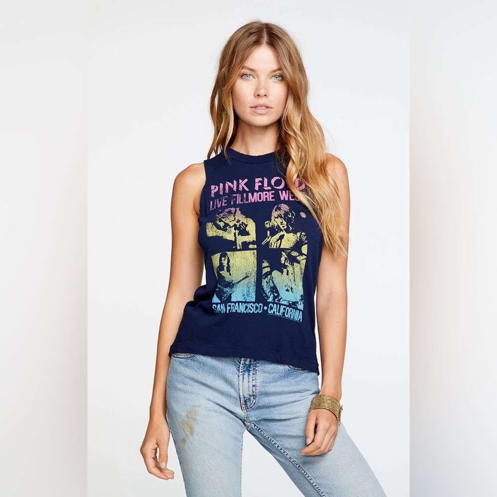 Chaser Pink Floyd Rainbow Graphic Band Live San Fran Tank Top Dark Blue Size L
